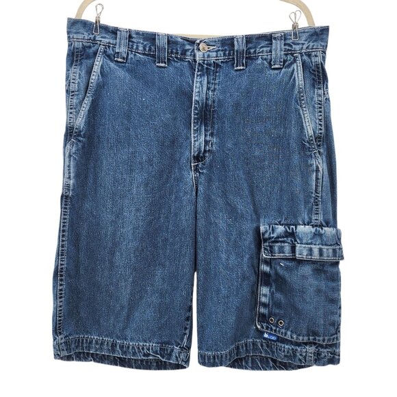 Vintage L2 Levis Mens 36 Shorts Baggy Cargo Denim Jean Distressed Skater Y2K - Picture 1 of 13
